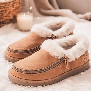 New Women's Low Top Chestnut Slip On Shearling & Faux Suede Comfort Shoes / Boot